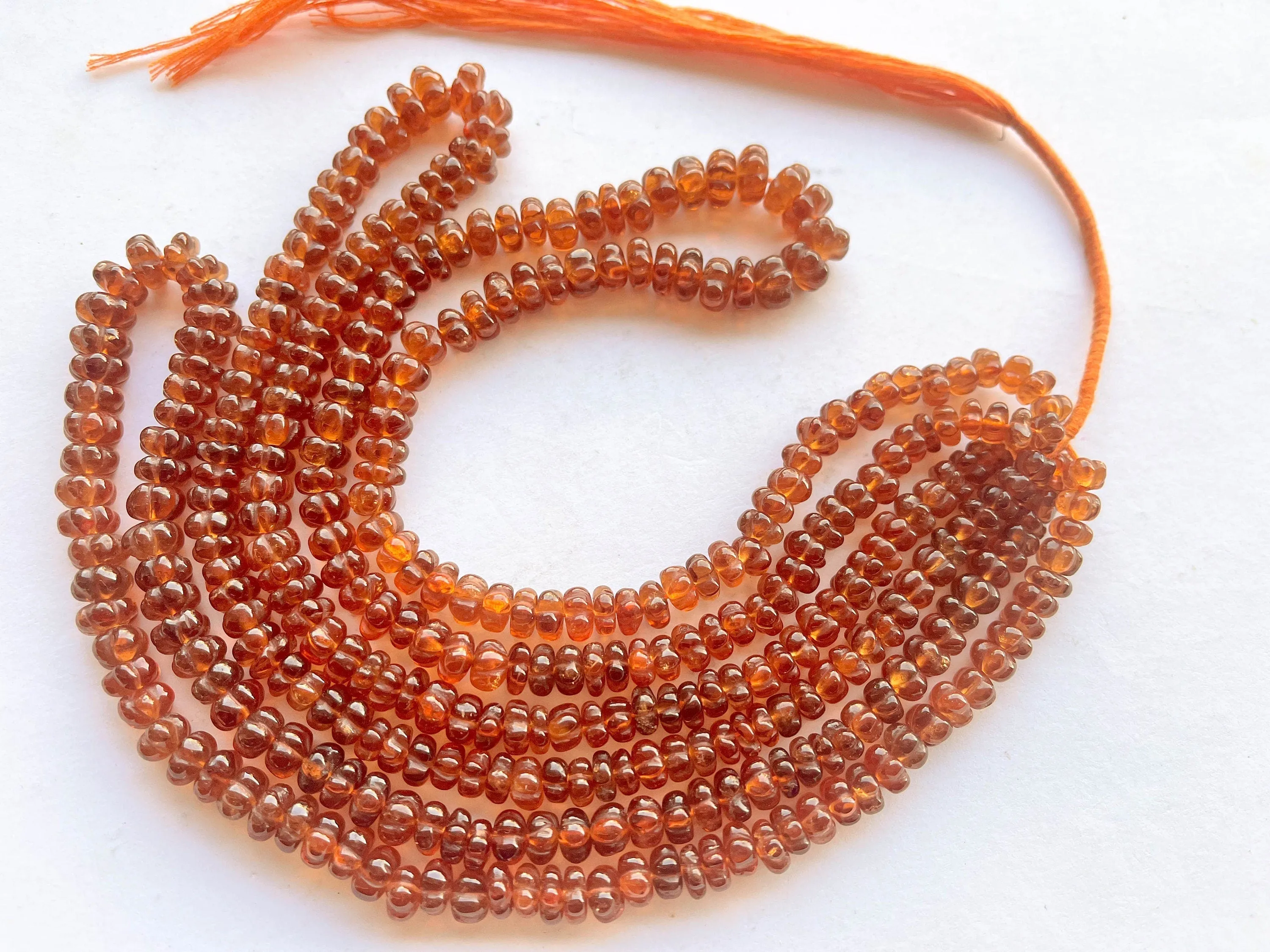 Hessonite Garnet Carved Melons Shape Beads