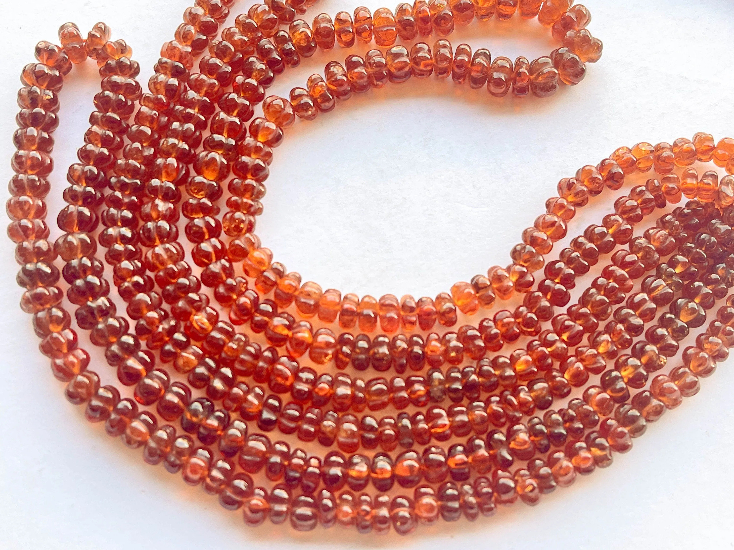 Hessonite Garnet Carved Melons Shape Beads