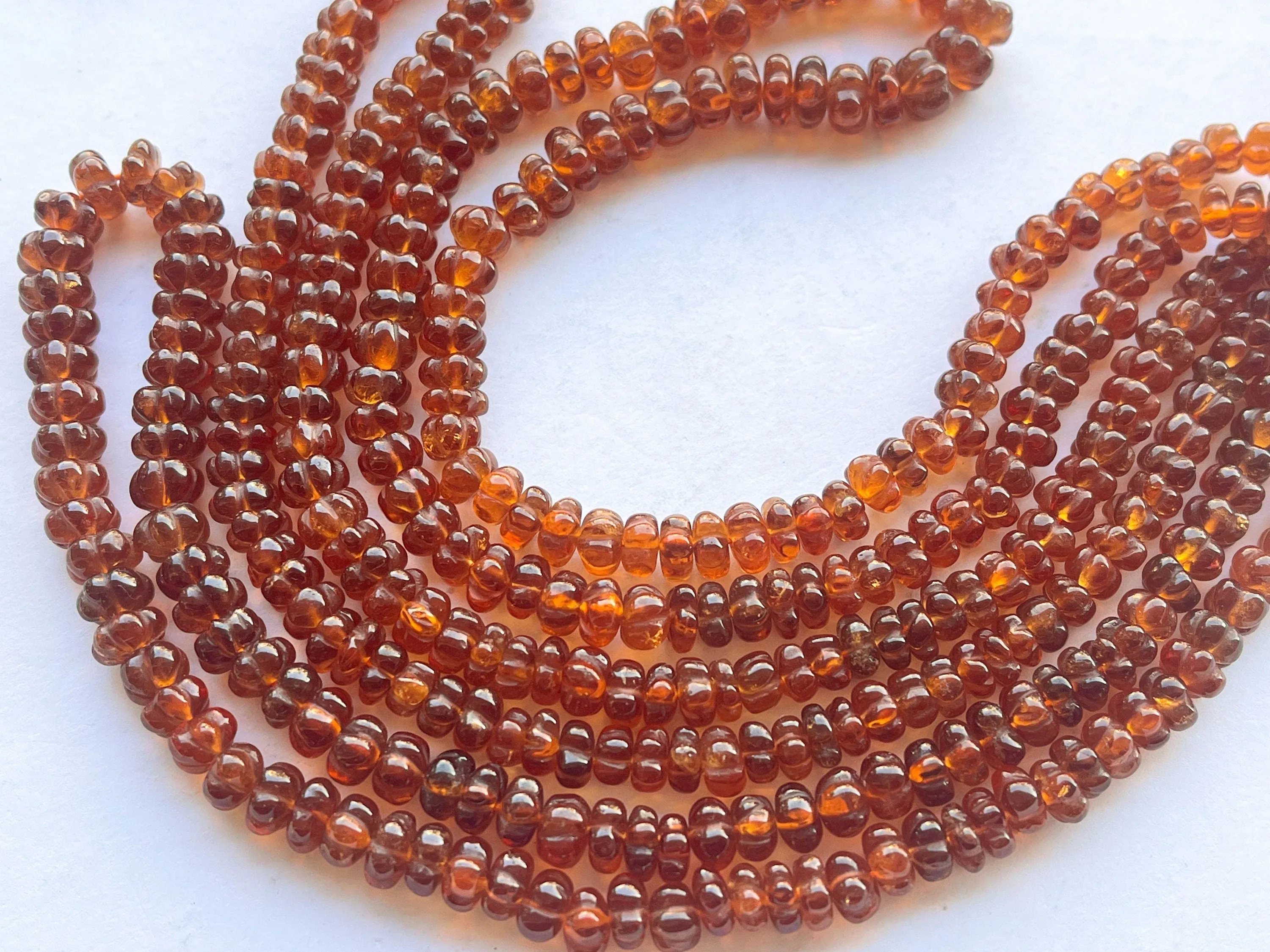 Hessonite Garnet Carved Melons Shape Beads