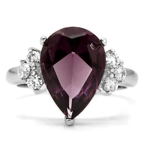 High polished (no plating) Stainless Steel Ring with Synthetic Synthetic Glass in Amethyst for Women Style TK167
