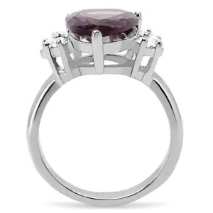 High polished (no plating) Stainless Steel Ring with Synthetic Synthetic Glass in Amethyst for Women Style TK167