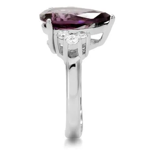 High polished (no plating) Stainless Steel Ring with Synthetic Synthetic Glass in Amethyst for Women Style TK167