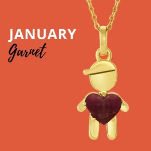 JANUARY Birthstone Gold Little Boy Necklace in Garnet