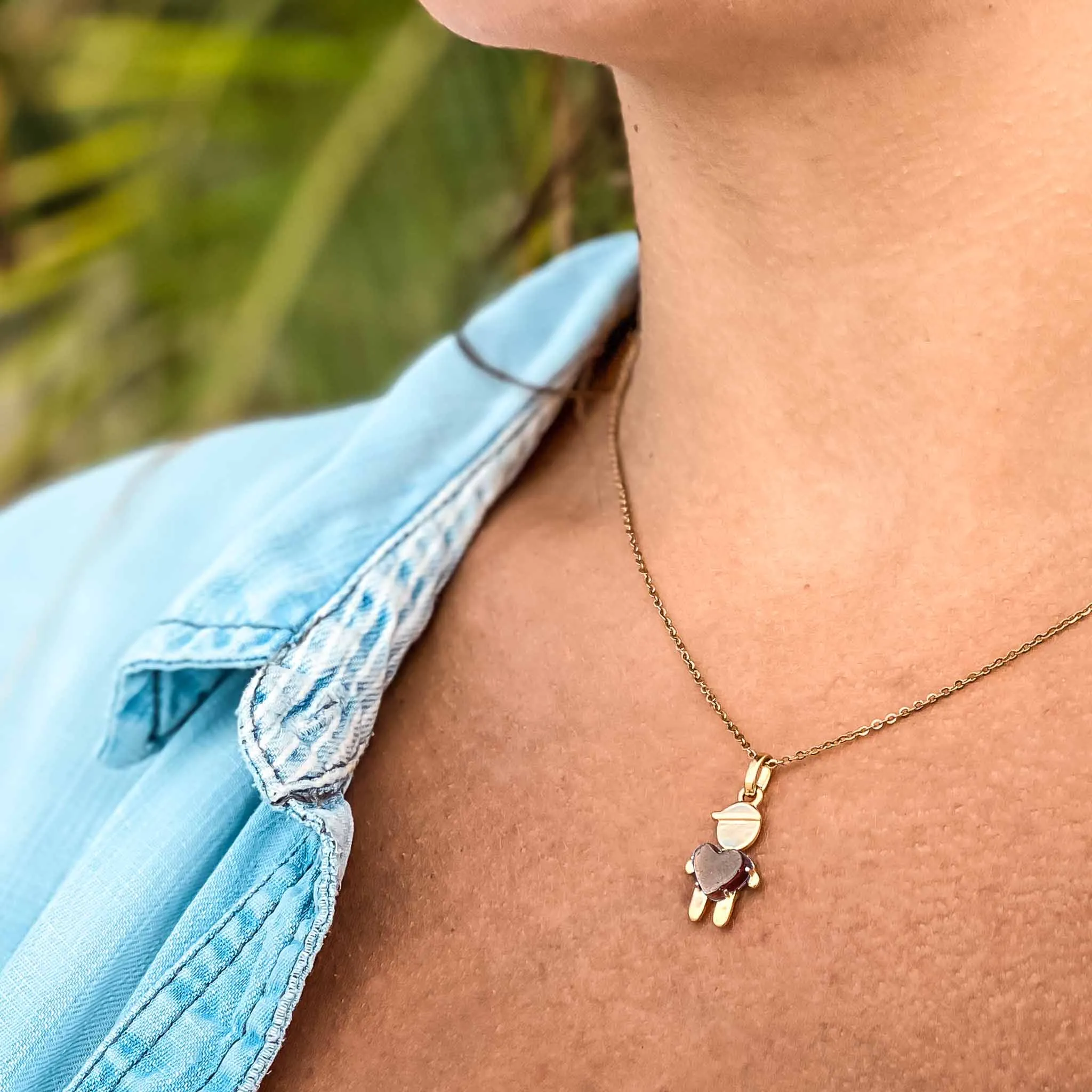 JANUARY Birthstone Gold Little Boy Necklace in Garnet