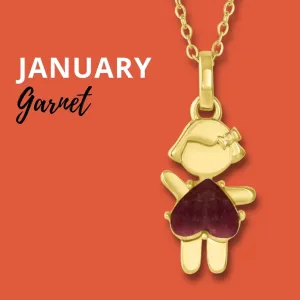 JANUARY Birthstone Gold Little Girl Necklace in Garnet