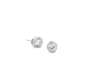 Kelly Waters Platinum Finish Bezel Set CZ Stud Earrings (SI6027)