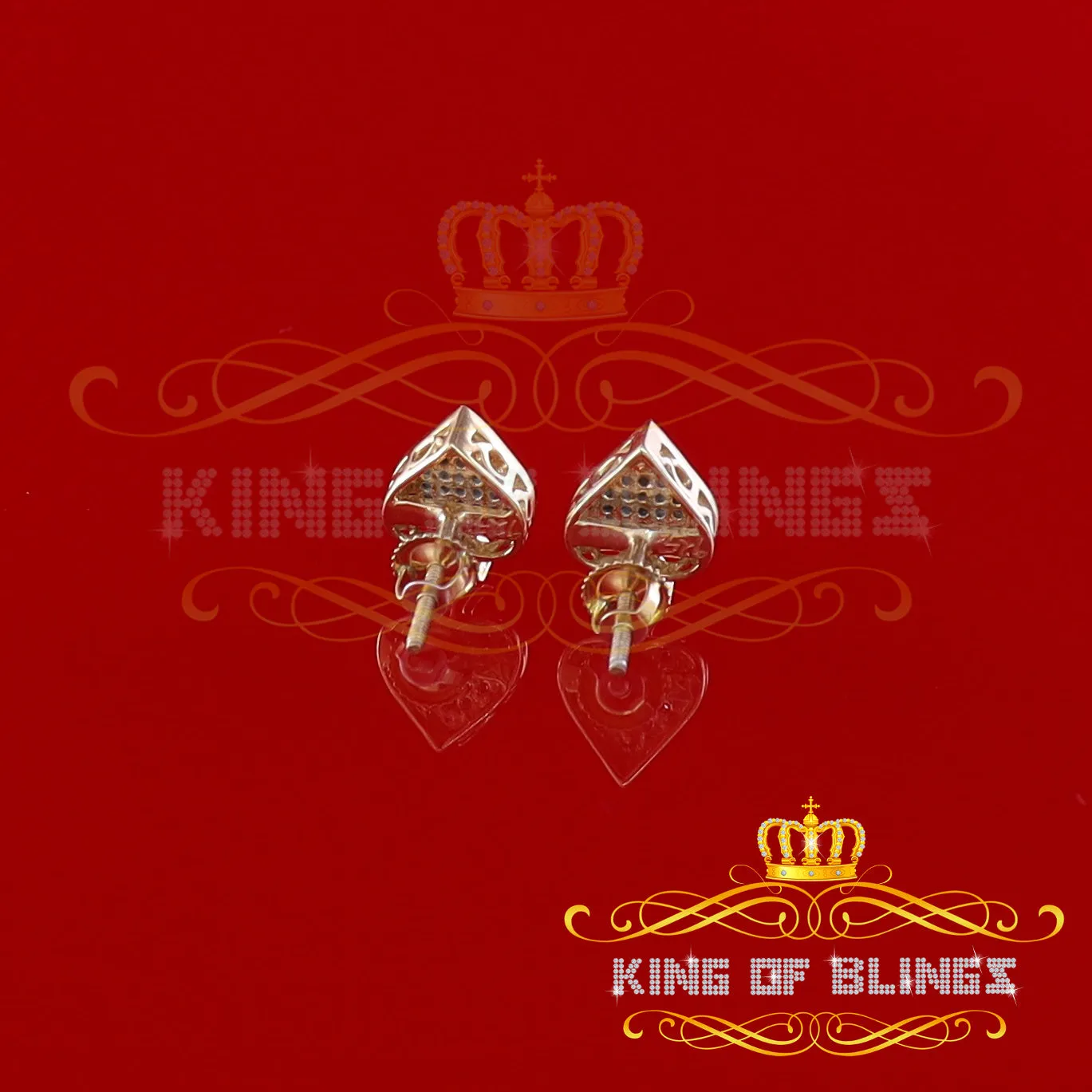 King of Blings-925 Sterling Silver Yellow 0.10ct Diamond For Women's / Men's Stud Heart Earring