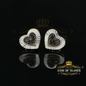King Of Bling's Aretes Para Hombre Heart 925 White Silver 0.12ct Black Diamond Ladies Earrings