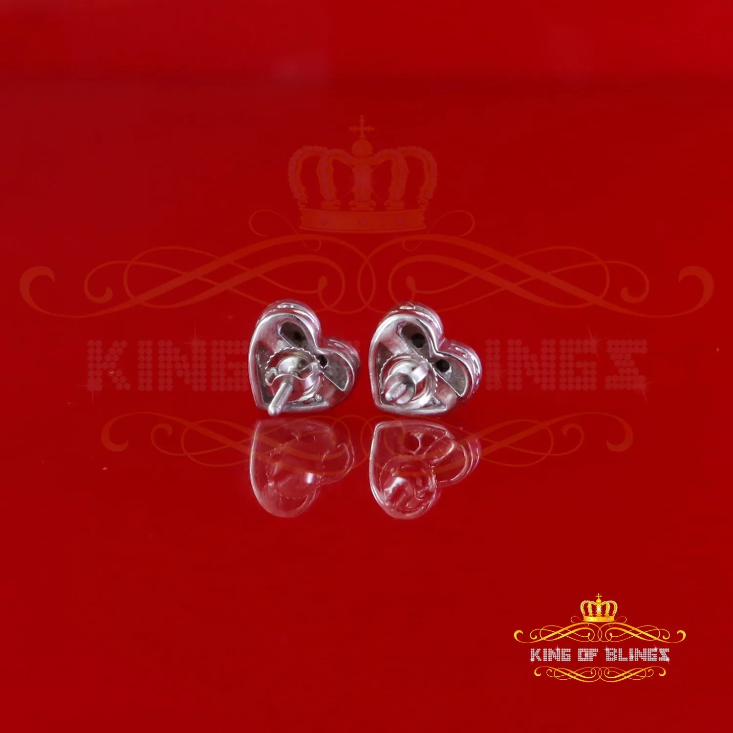 King Of Bling's Aretes Para Hombre Heart 925 White Silver 0.12ct Black Diamond Ladies Earrings