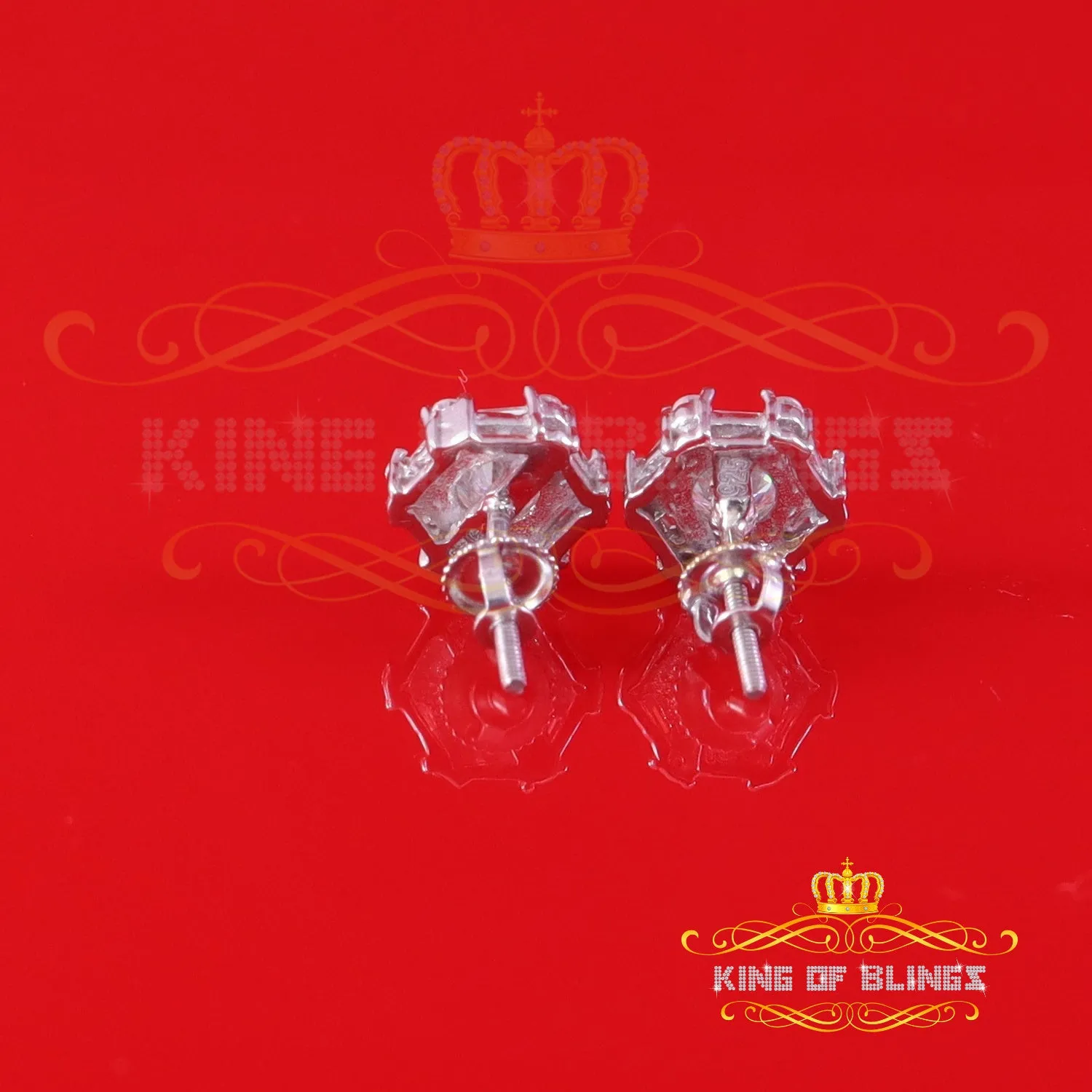 King of Bling's Men's/Womens 925 Silver White 1.50ct VVS 'D' Moissanite Hexagon Stud Earrings