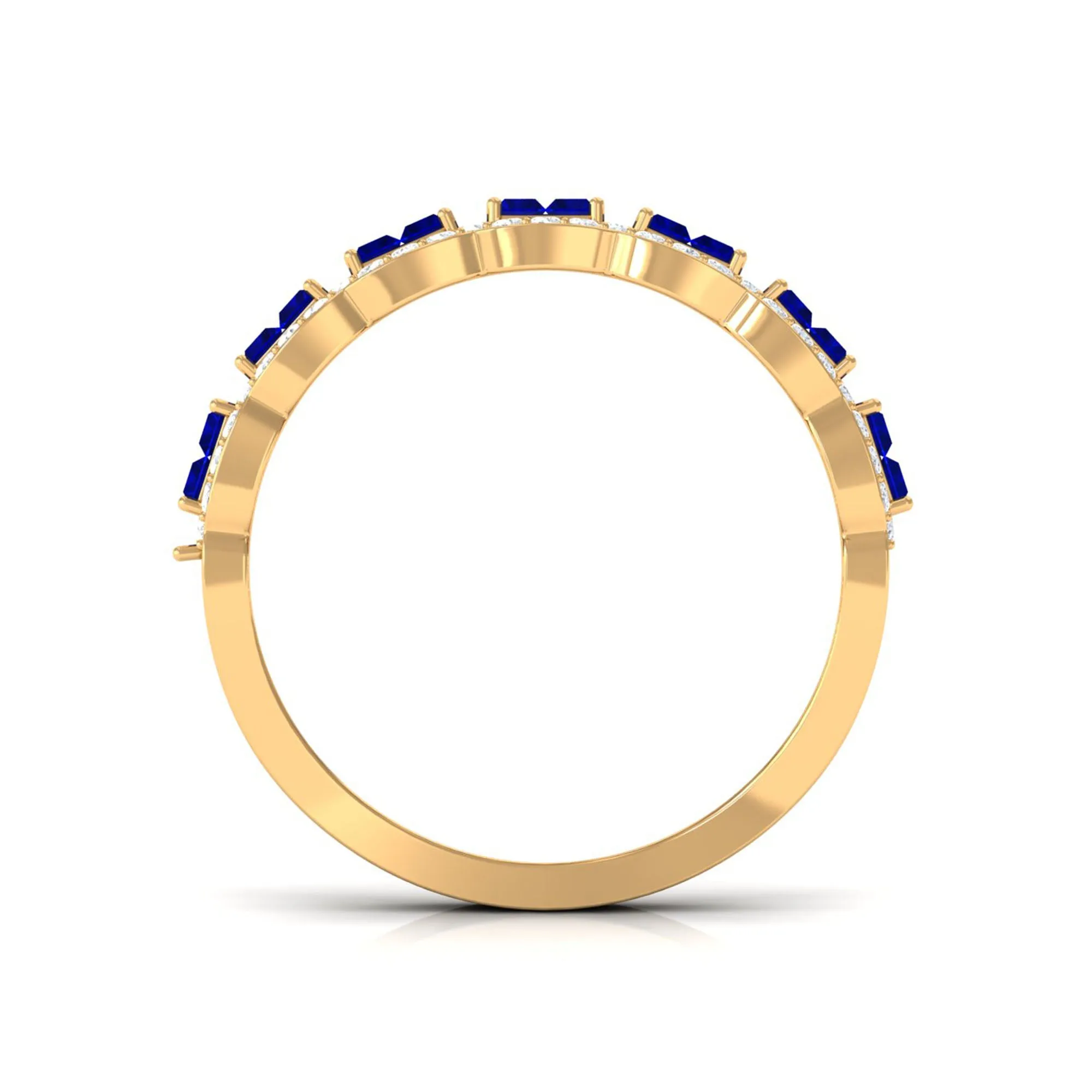 Lab Created Blue Sapphire Designer Half Eternity Ring with Moissanite