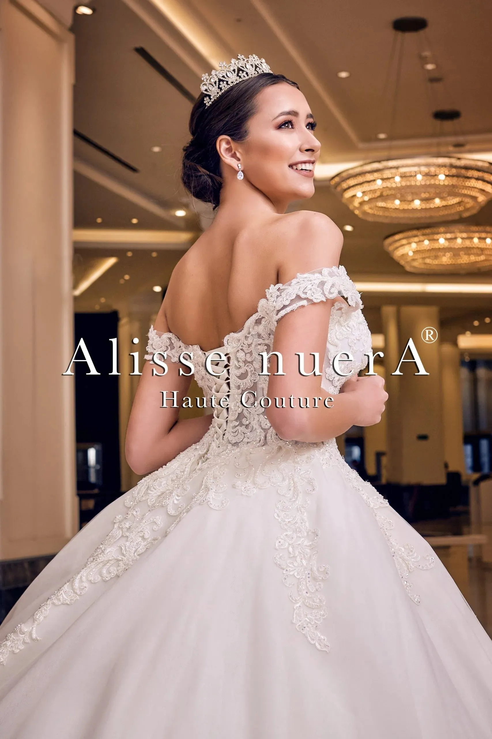 Lace Embroidered Hemline Princess Ball Gown Wedding Dress