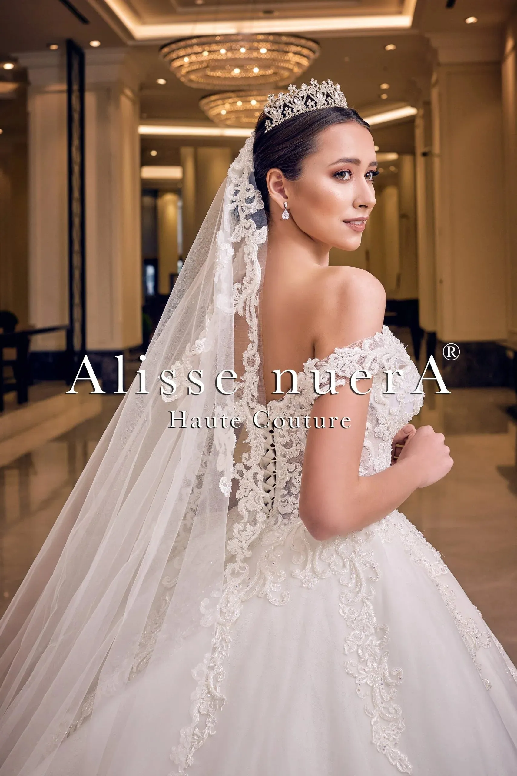 Lace Embroidered Hemline Princess Ball Gown Wedding Dress