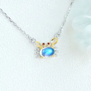 Ladies Crab Shaped Gold Plated Silver Moonstone Pendant Necklace June Birthstone For Women