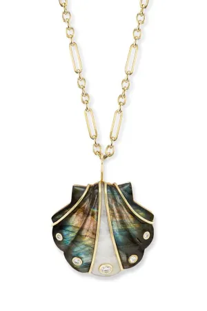 Large Labradorite Moonstone Shell Pendant Necklace
