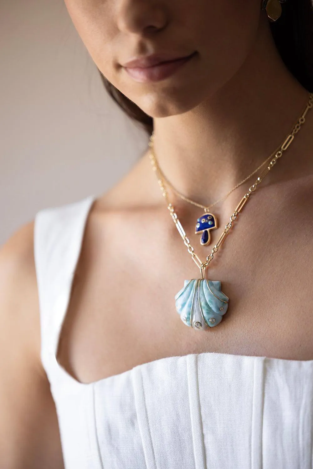 Large Larimar Shell Pendant Necklace