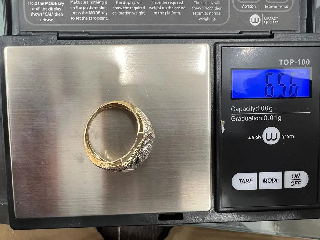 Large Square Simulated Diamond Hip Hop Ring | 10K Yellow Gold Iced Out Real Diamond Ring Band 0.35Ct 6.56 Grams | Designer Big Ring, Size 10