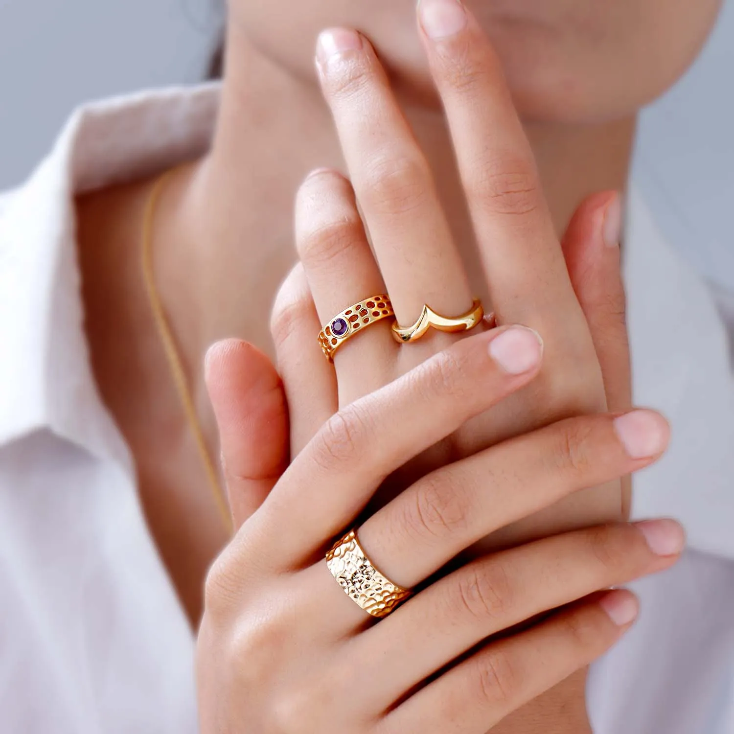 Lattice Band Ring with Solitaire Amethyst