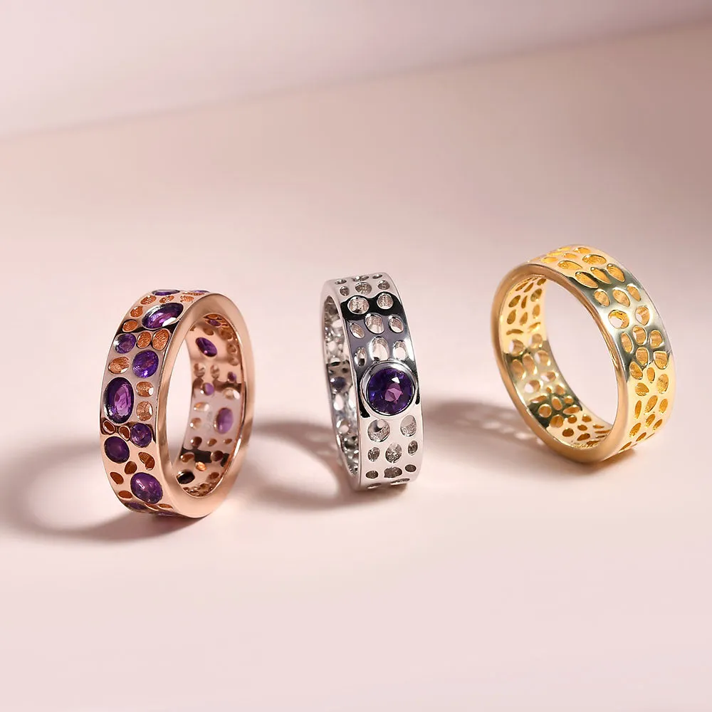 Lattice Band Ring with Solitaire Amethyst