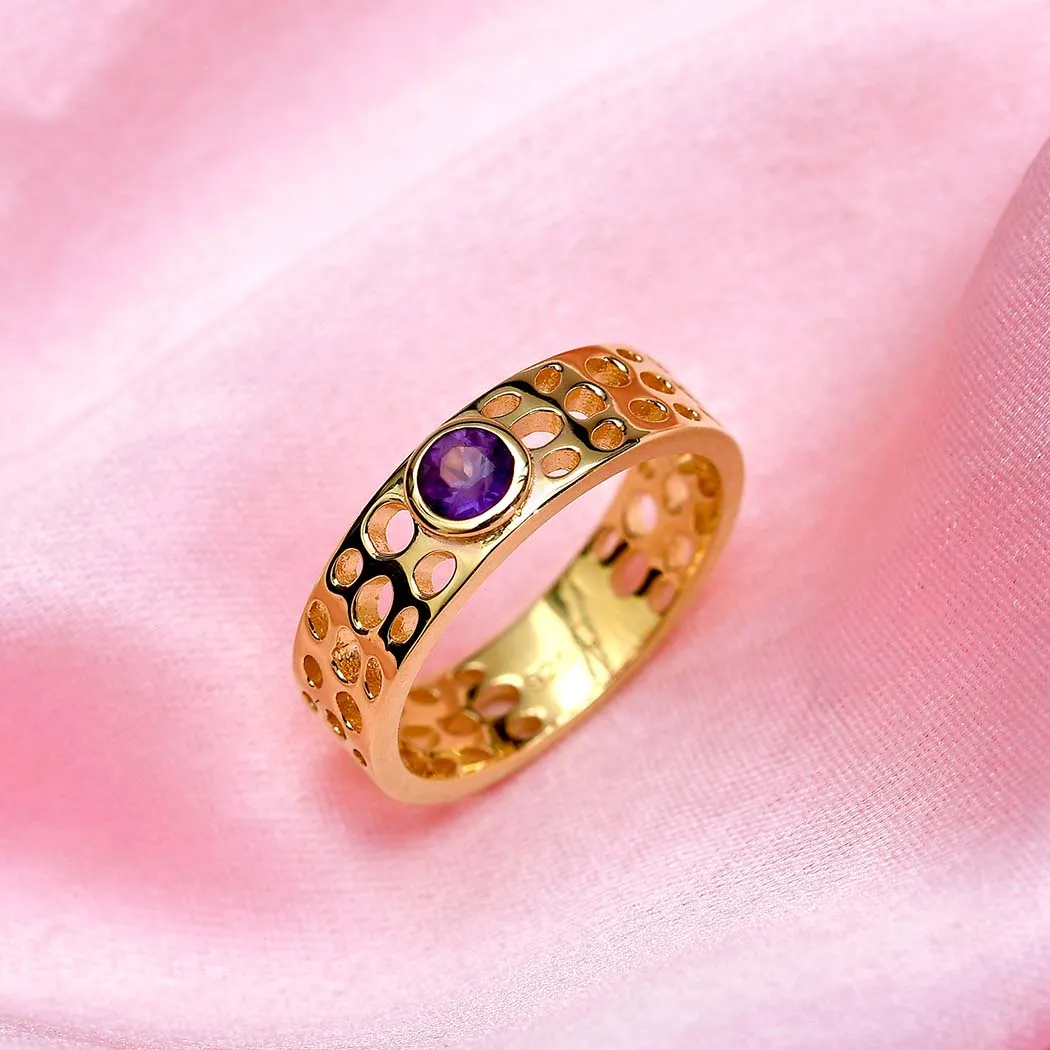 Lattice Band Ring with Solitaire Amethyst