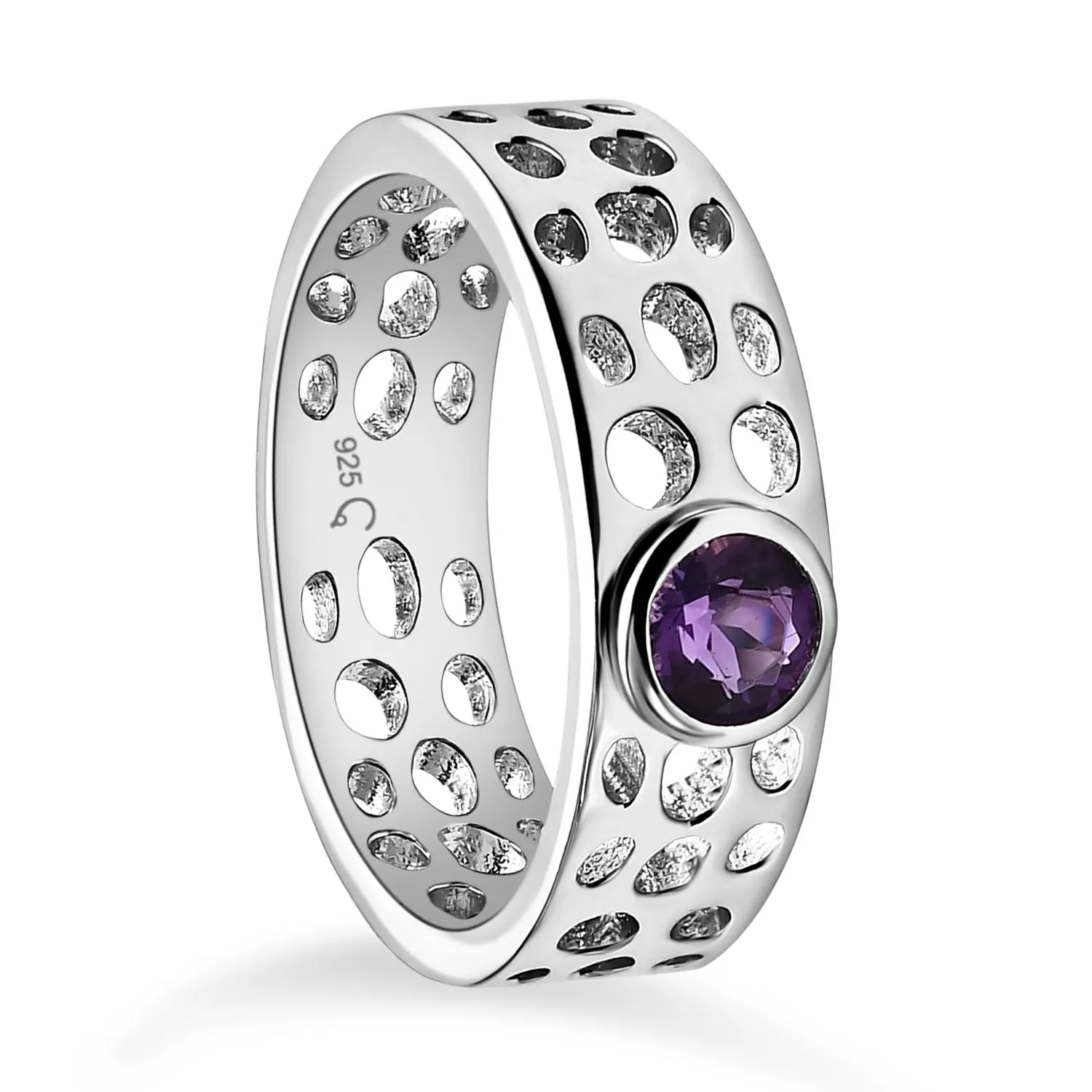 Lattice Band Ring with Solitaire Amethyst