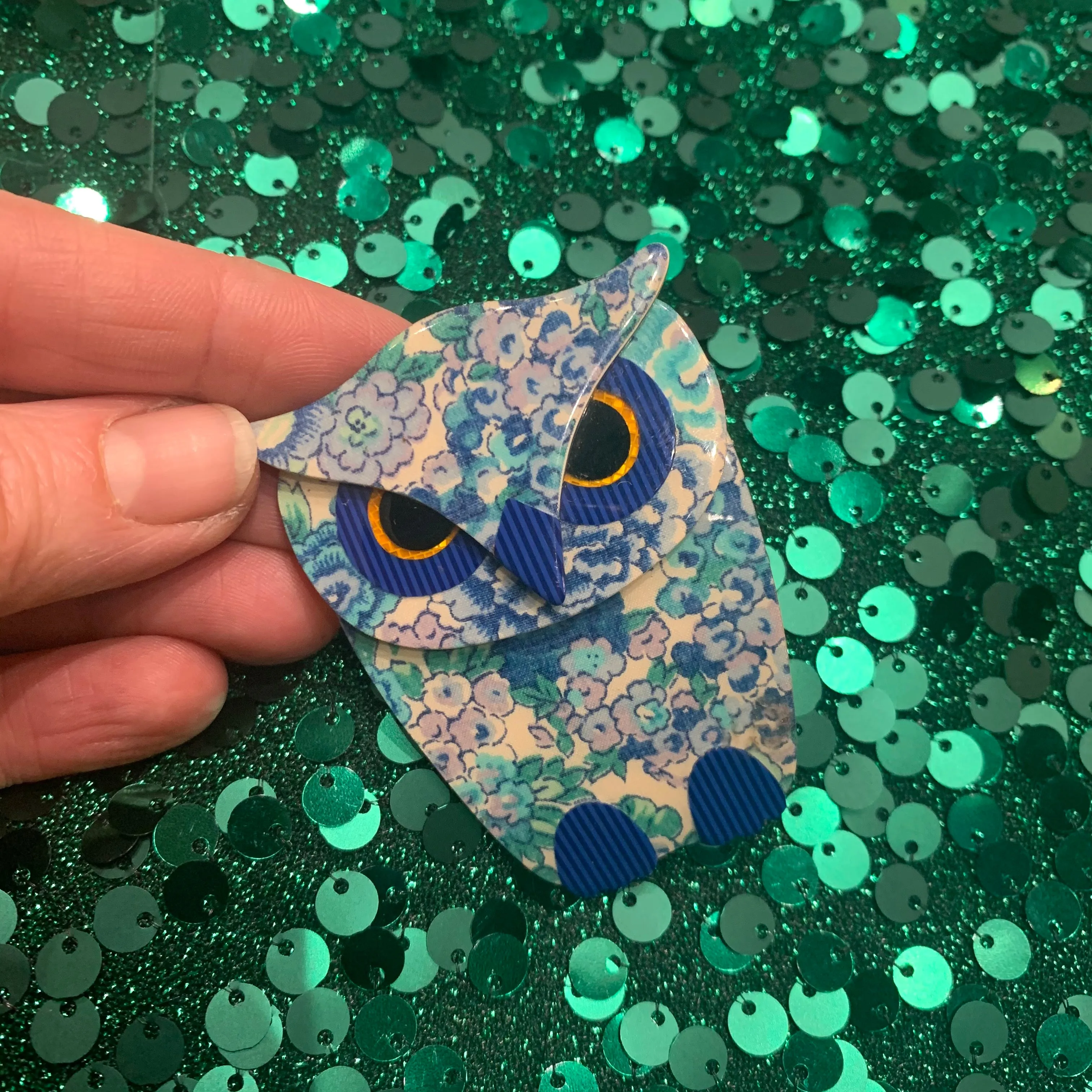 Lea Stein Blue Floral Buba Owl.