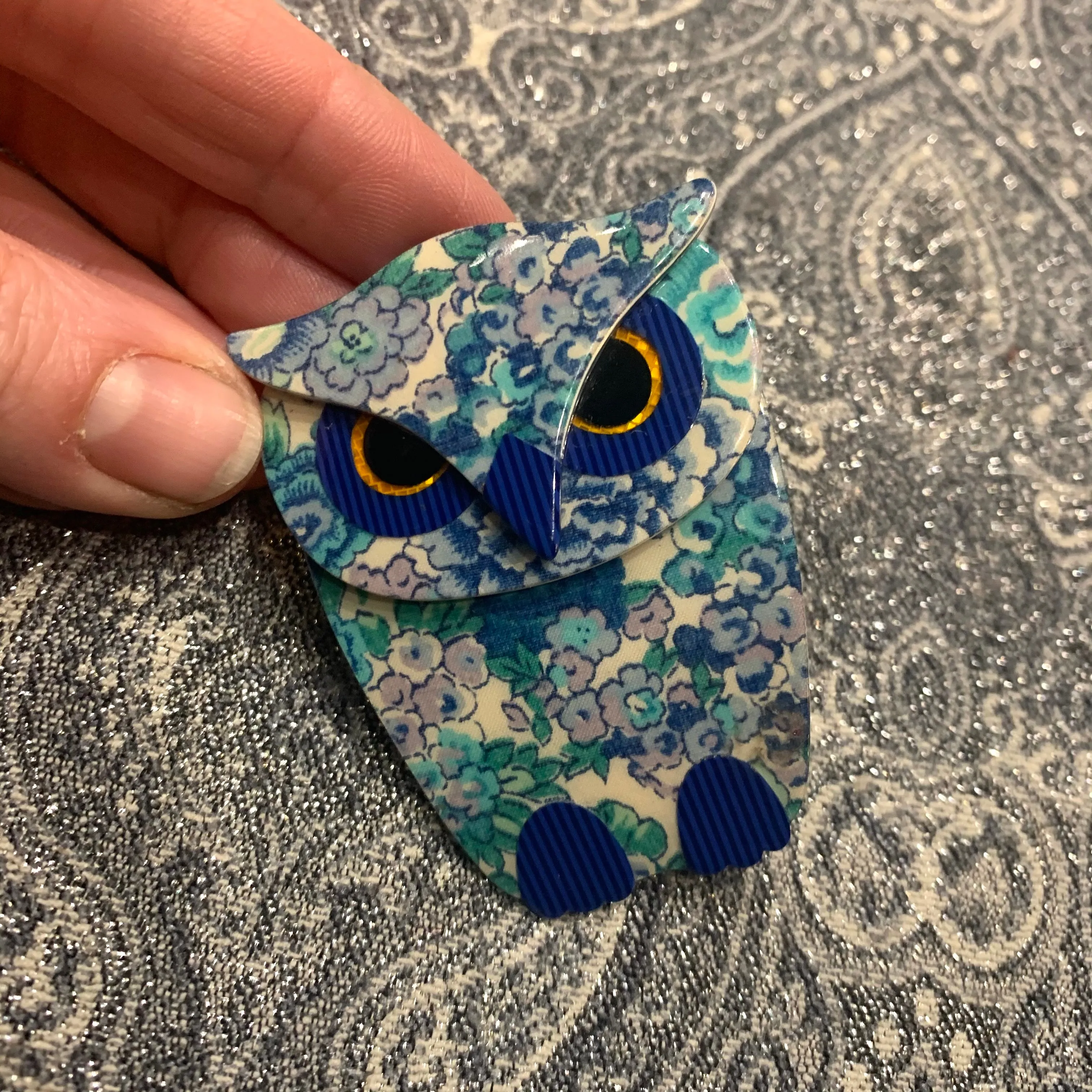 Lea Stein Blue Floral Buba Owl.