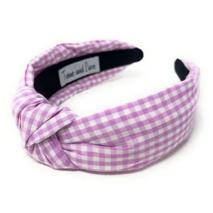 Lilac Gingham Top Knot Headband