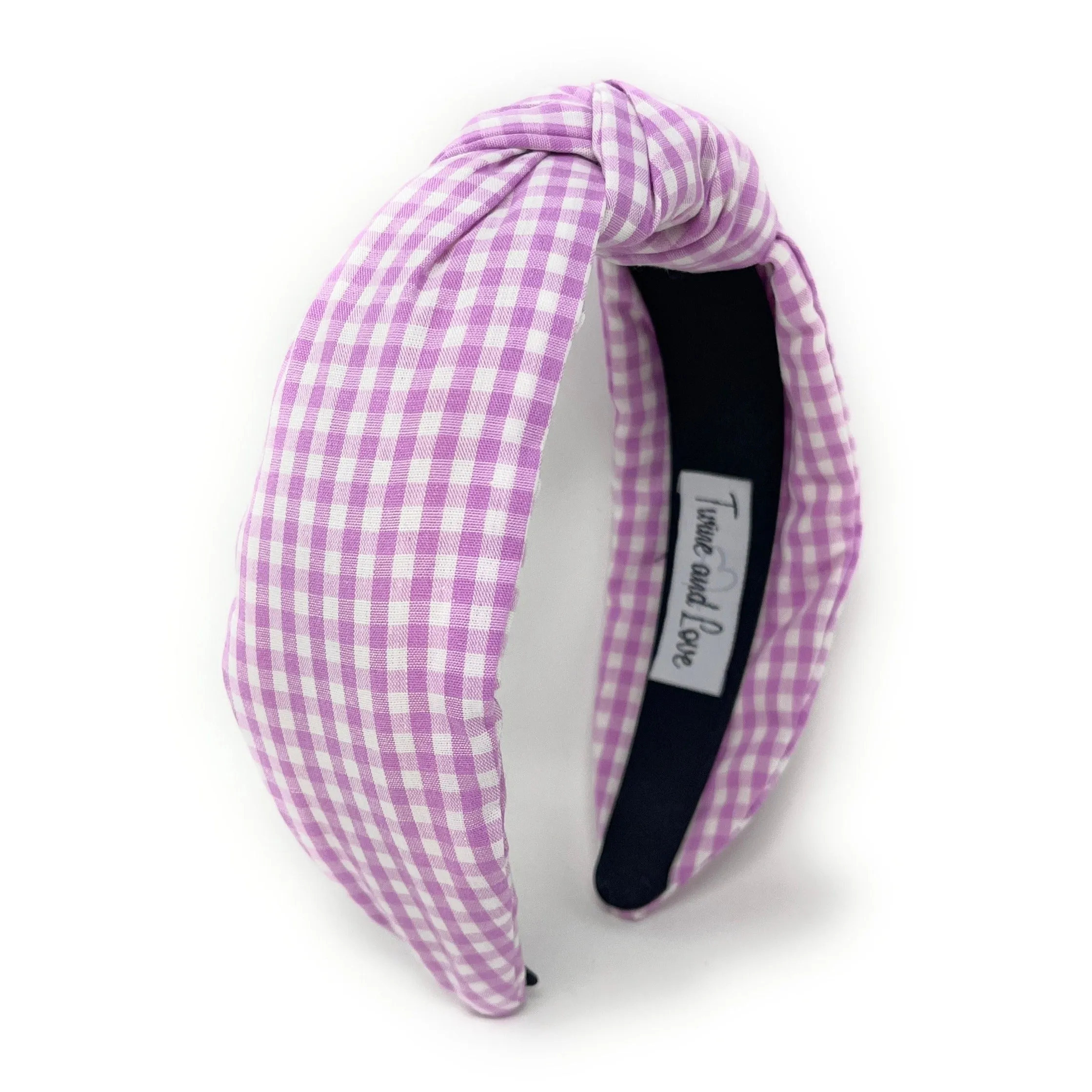 Lilac Gingham Top Knot Headband