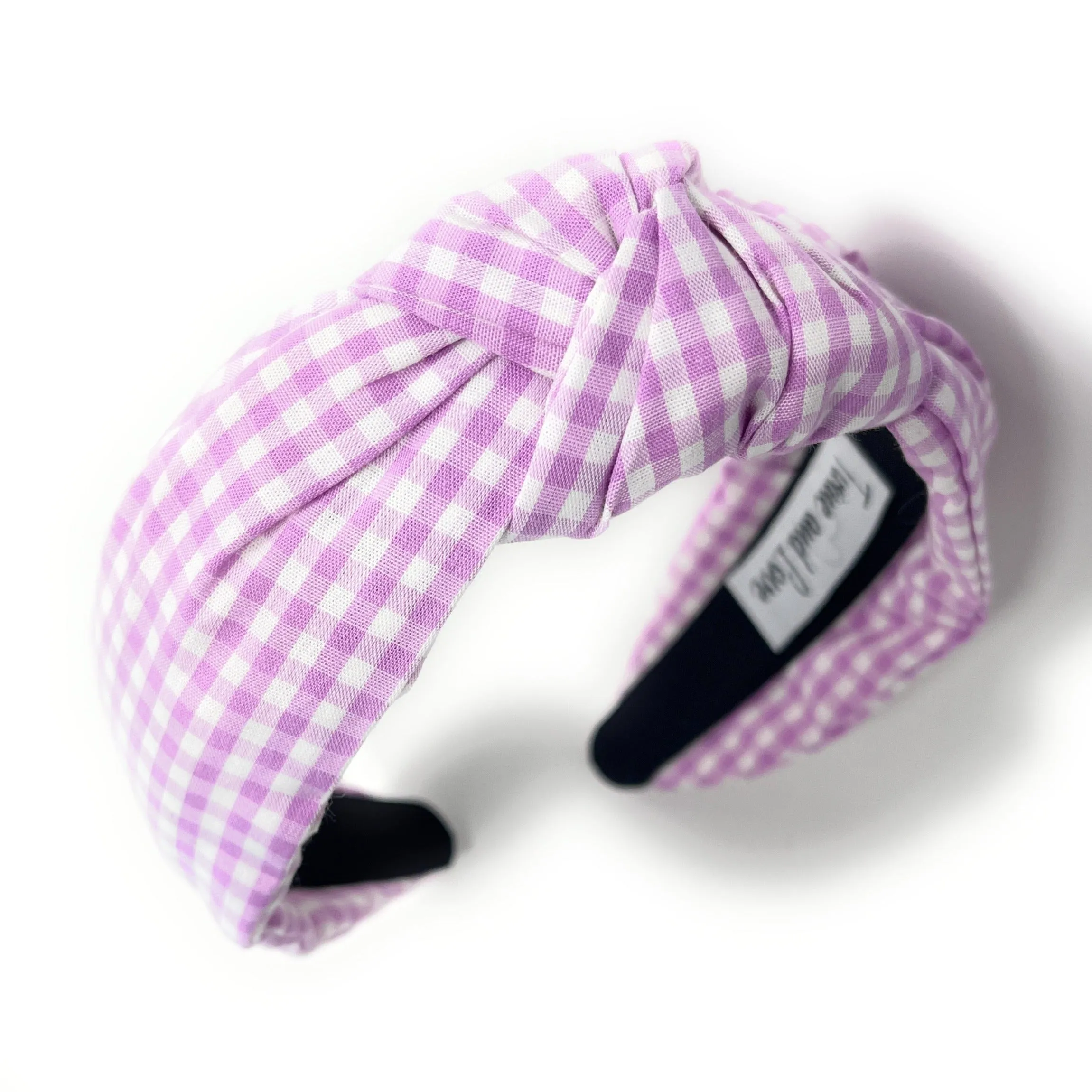 Lilac Gingham Top Knot Headband