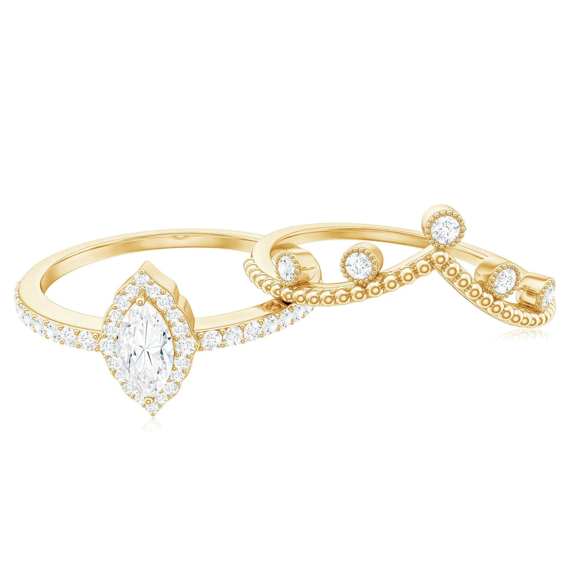 Marquise and Round Shape Moissanite Designer Ring Set