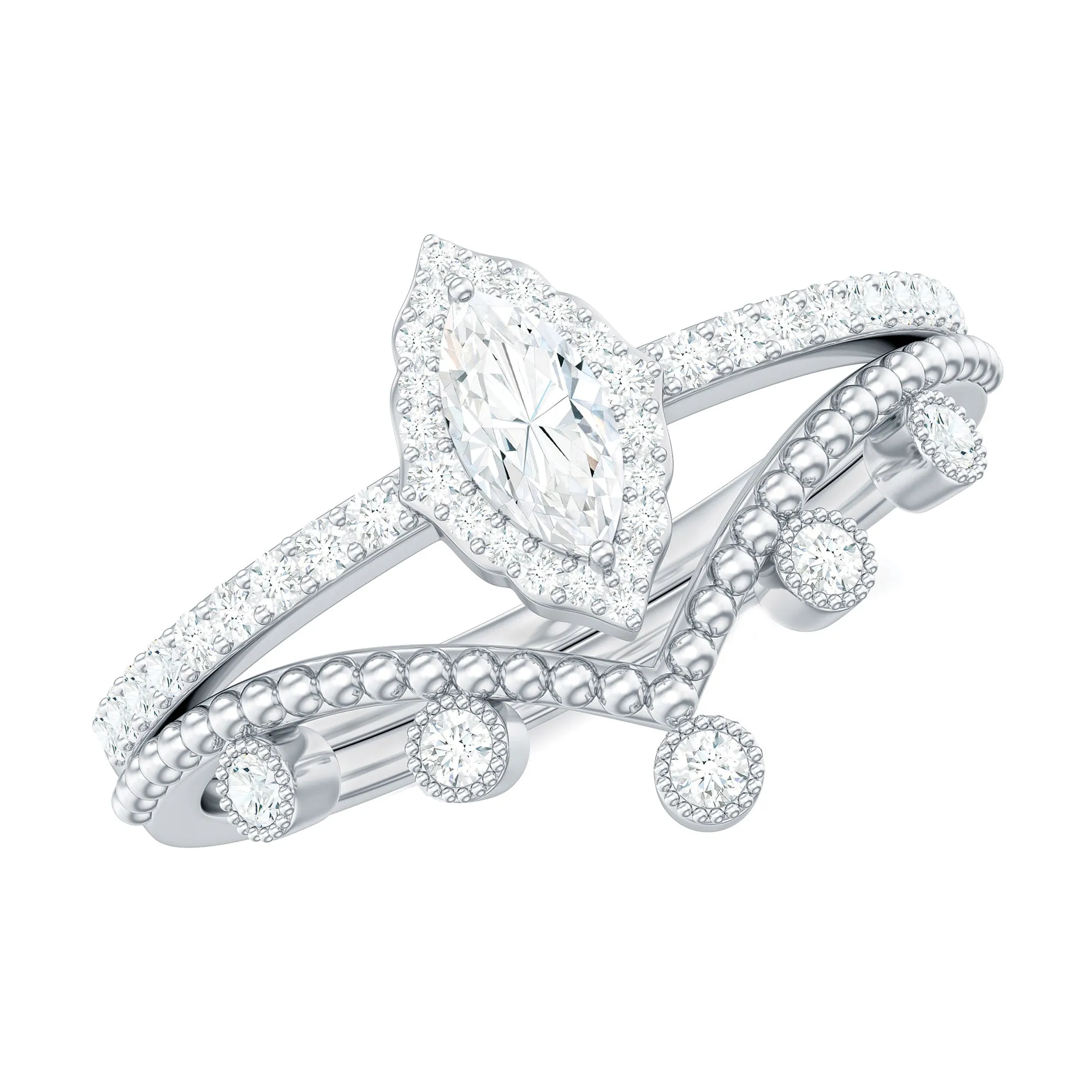 Marquise and Round Shape Moissanite Designer Ring Set