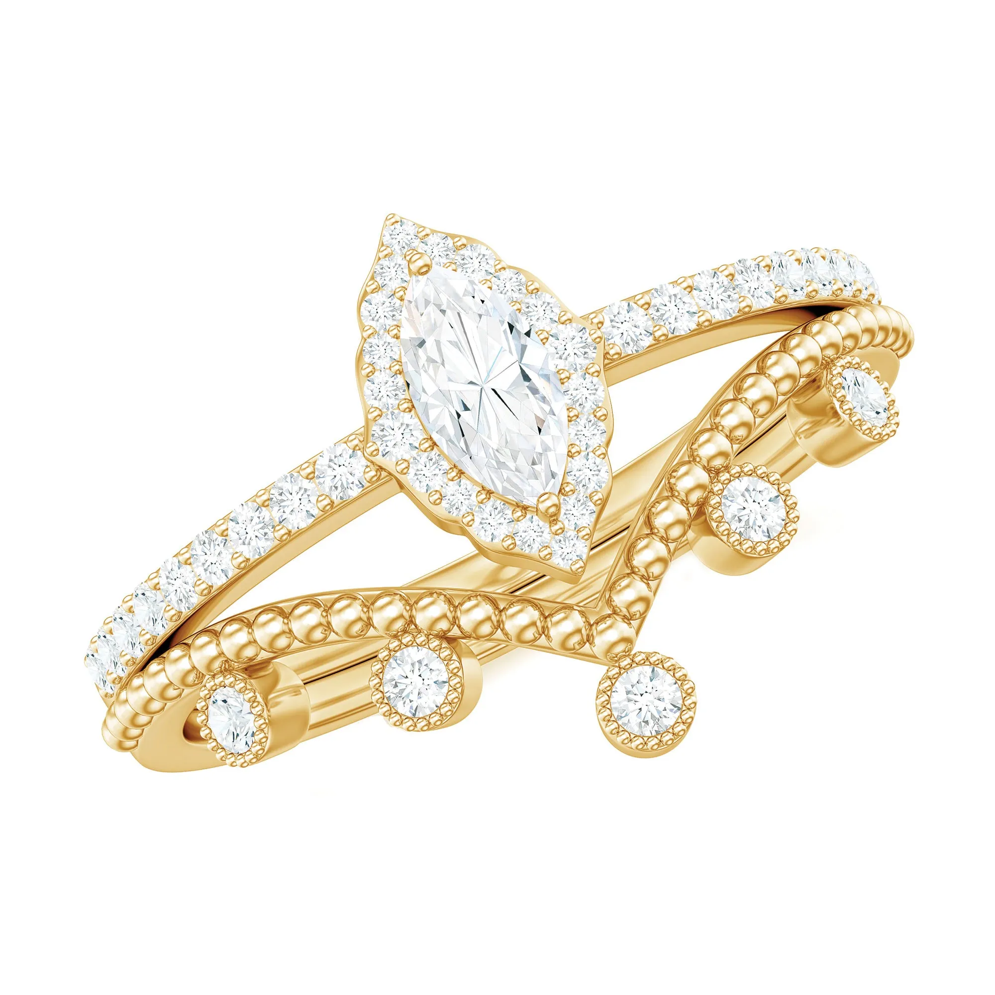 Marquise and Round Shape Moissanite Designer Ring Set