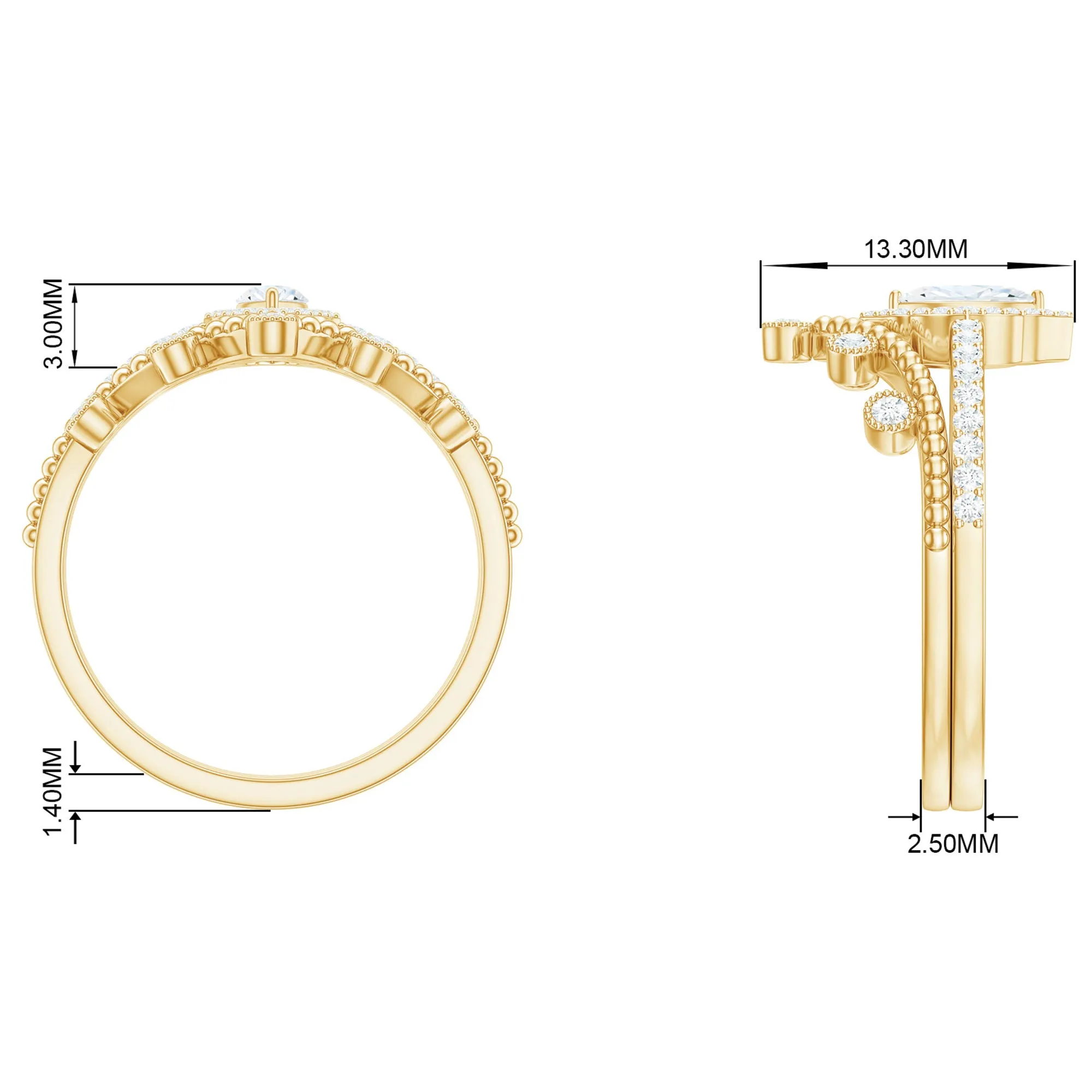 Marquise and Round Shape Moissanite Designer Ring Set
