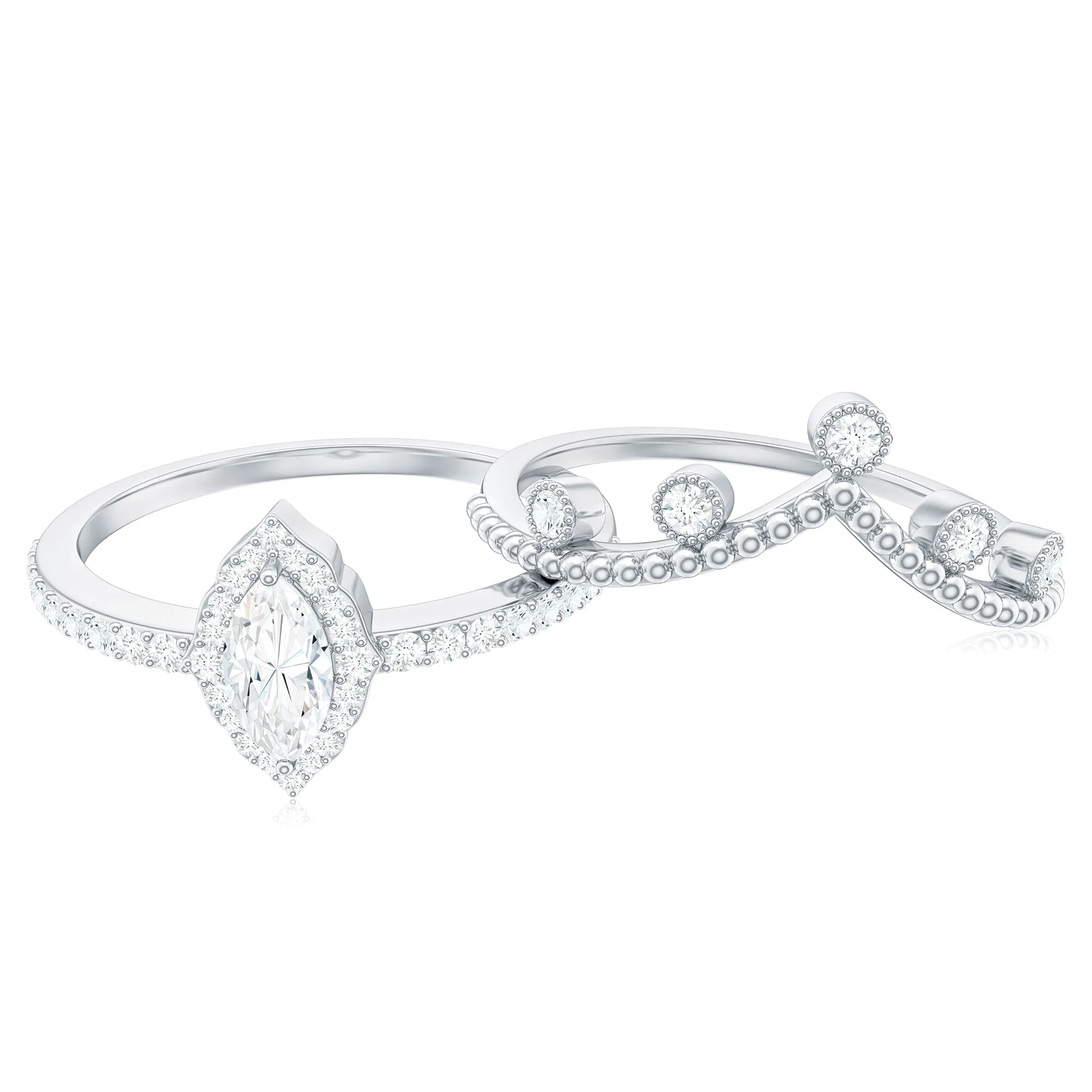 Marquise and Round Shape Moissanite Designer Ring Set