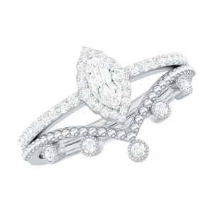Marquise and Round Shape Moissanite Designer Ring Set
