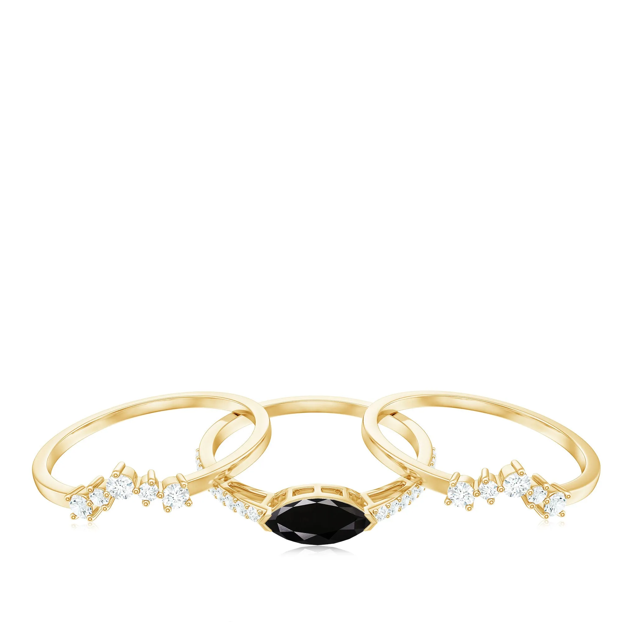 Marquise Cut Black Onyx Ring Set with Diamond