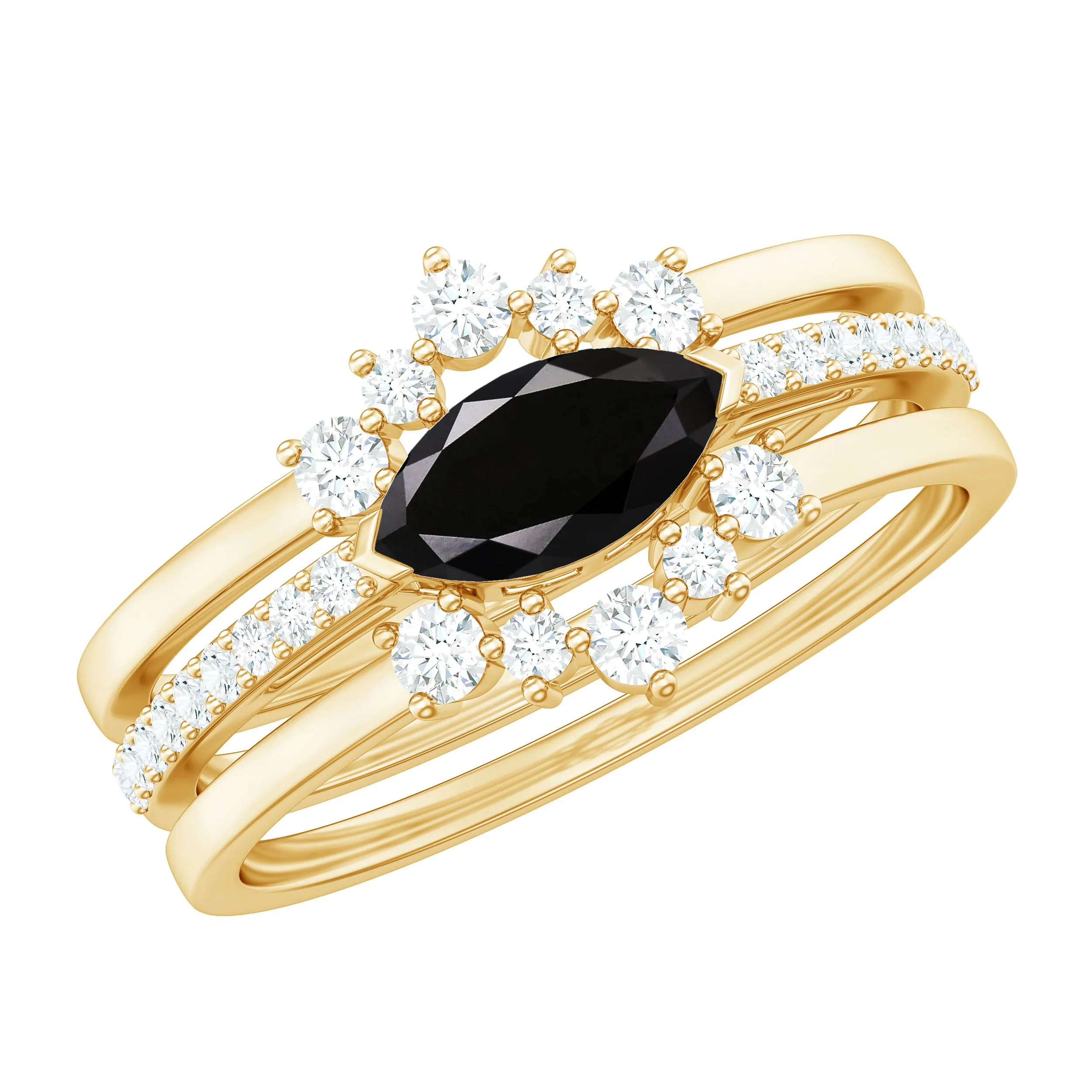 Marquise Cut Black Onyx Ring Set with Diamond