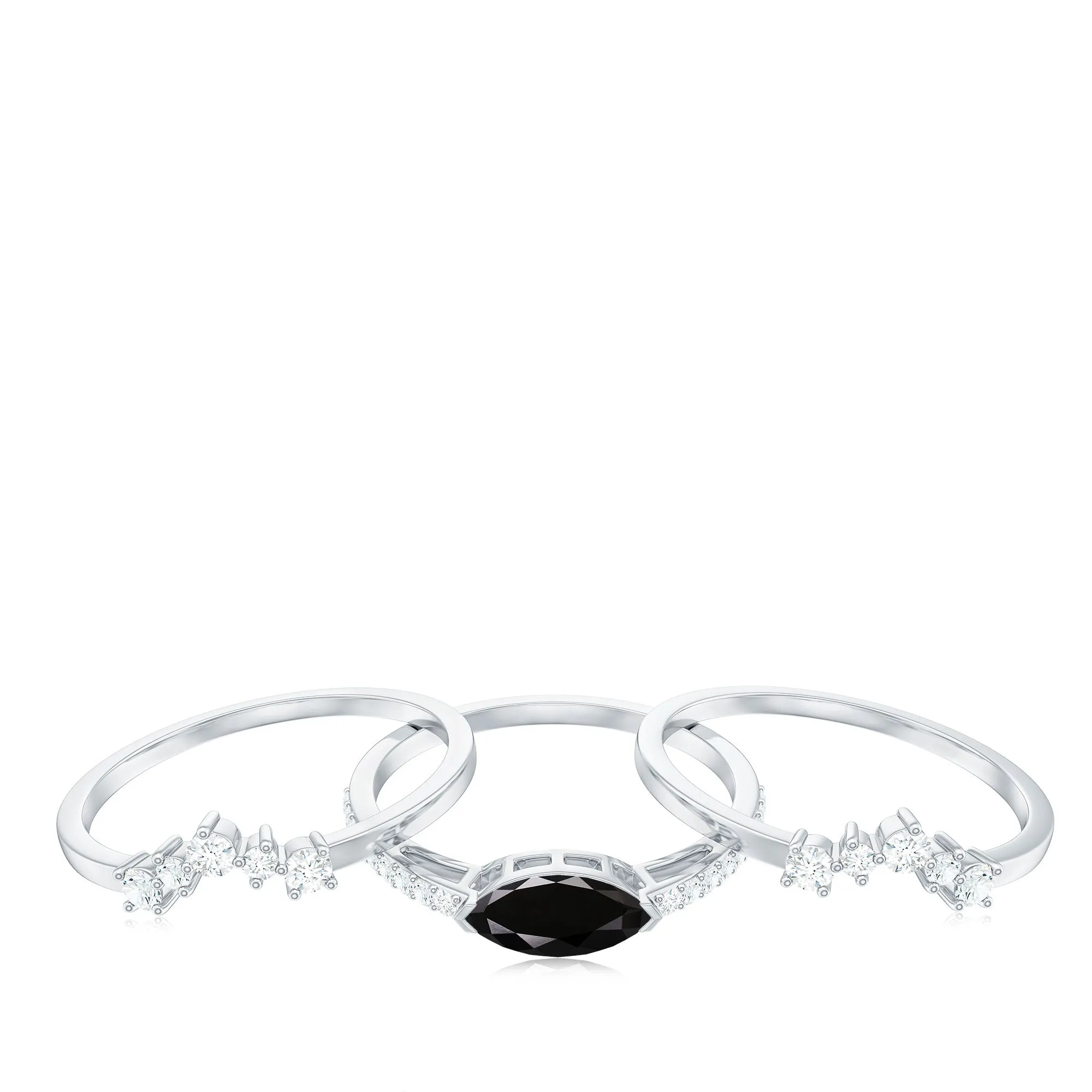 Marquise Cut Black Onyx Ring Set with Diamond