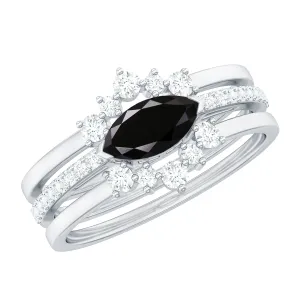 Marquise Cut Black Onyx Ring Set with Diamond