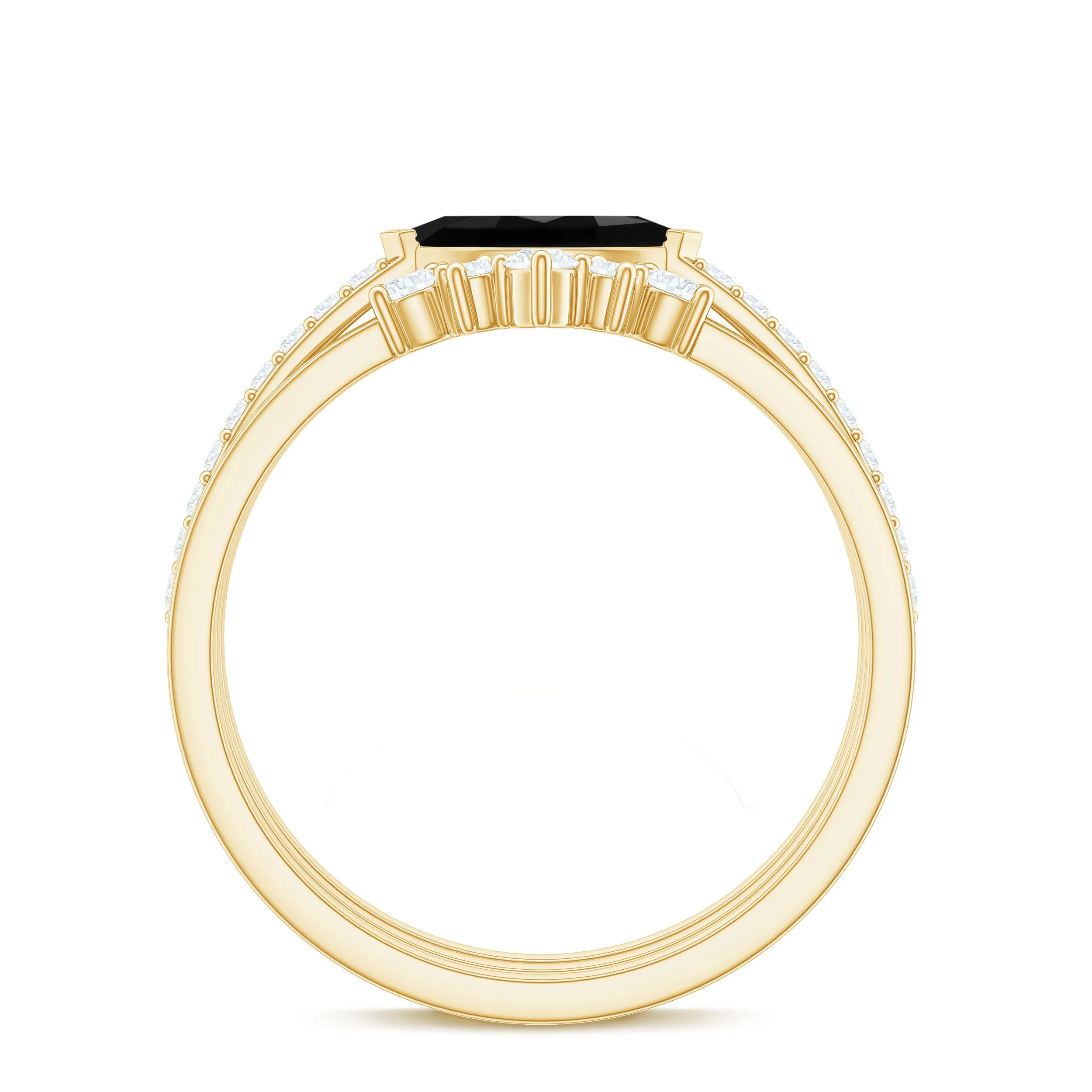 Marquise Cut Black Onyx Ring Set with Diamond