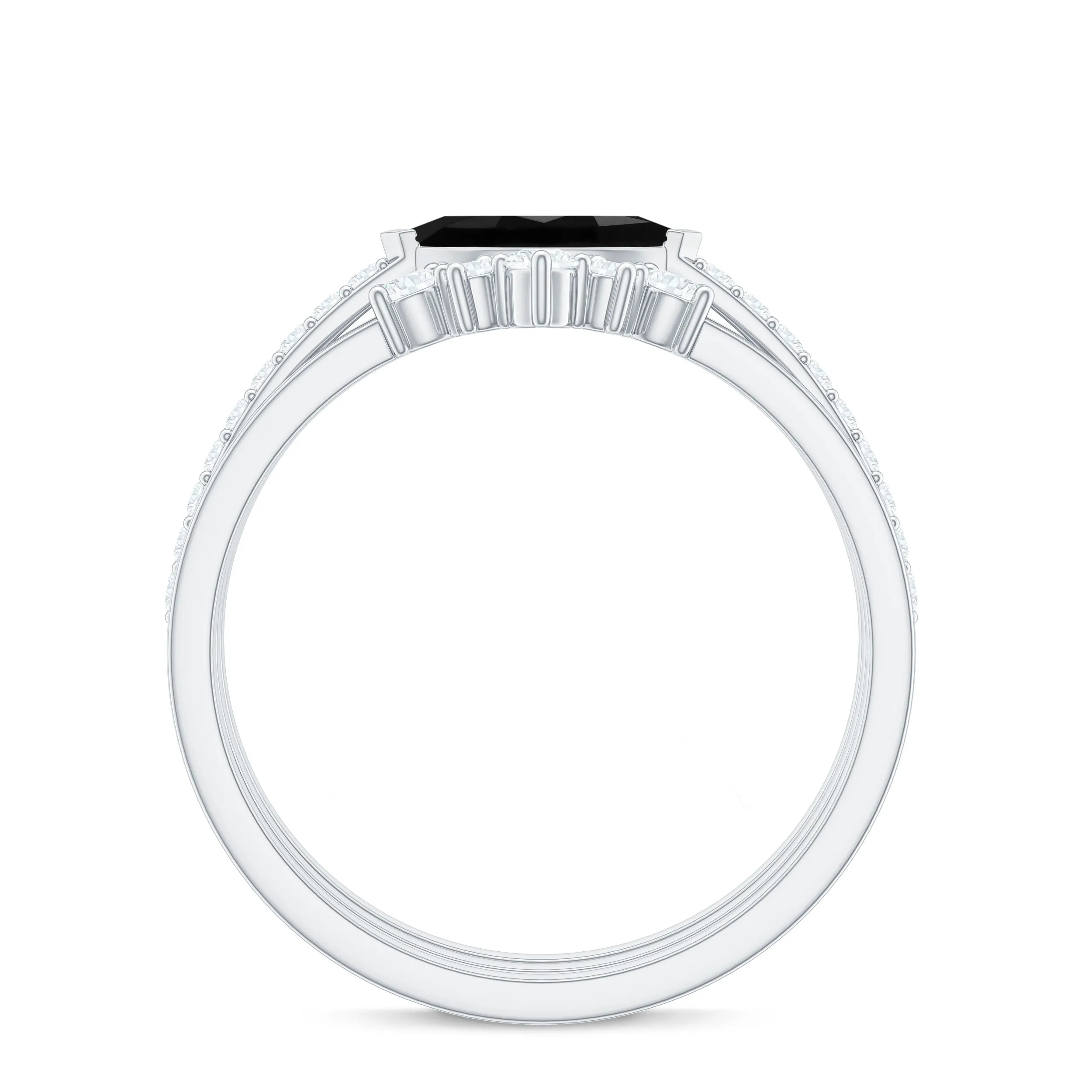 Marquise Cut Black Onyx Ring Set with Diamond