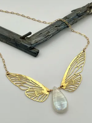 •METAMORPH• rainbow moonstone   mixed metal necklace (18"-20" long)