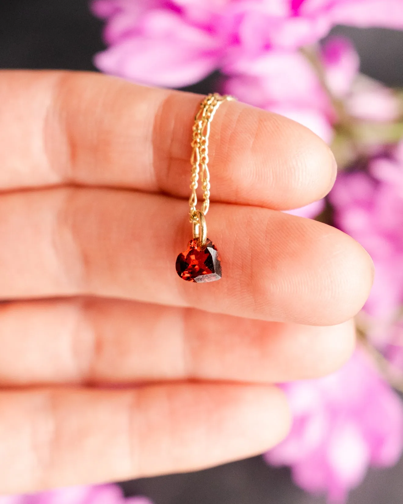Mini Garnet Heart Necklace