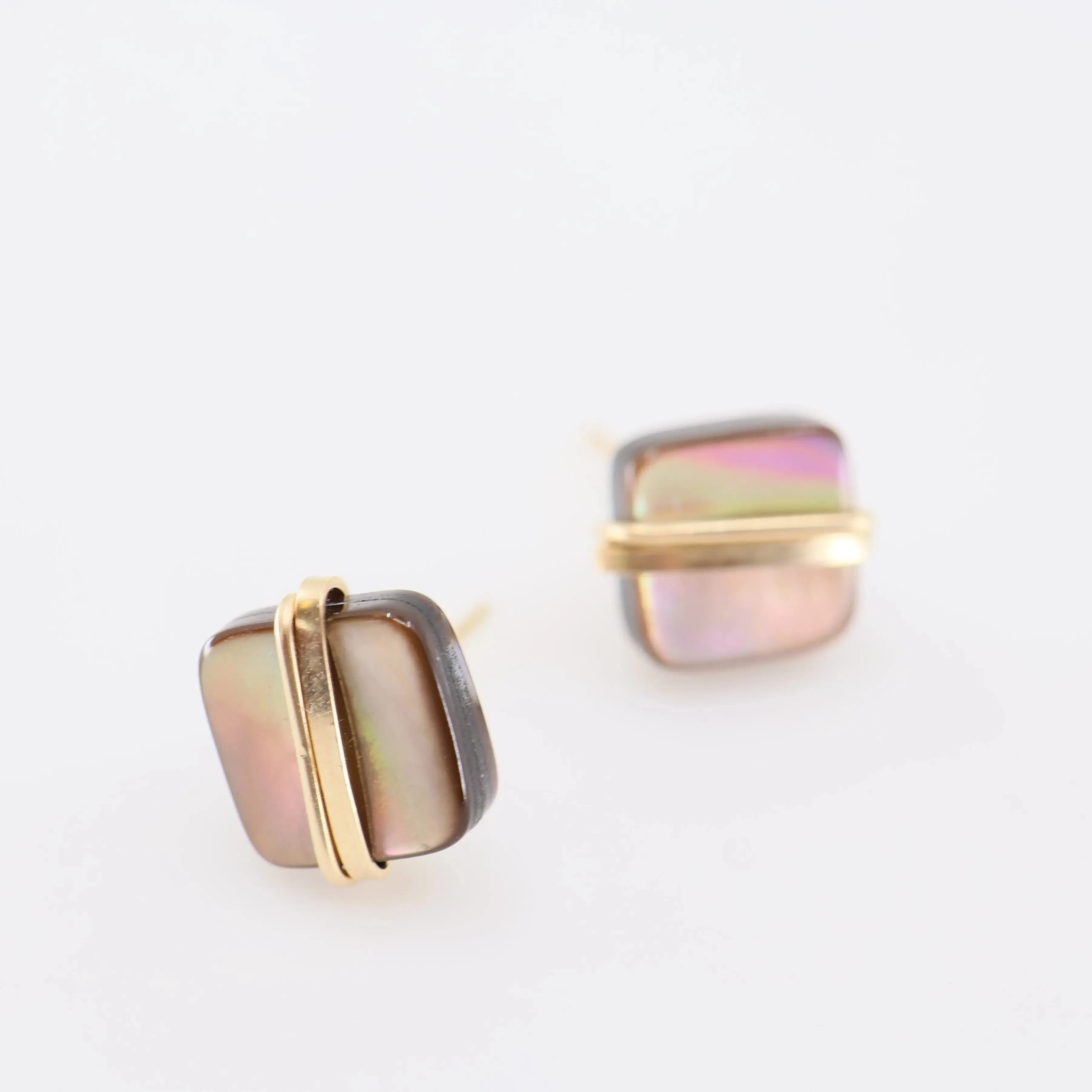 Mocha Abalone Square Stud Earrings with Forged Accent