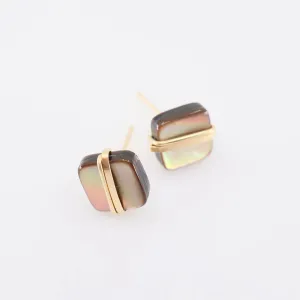 Mocha Abalone Square Stud Earrings with Forged Accent