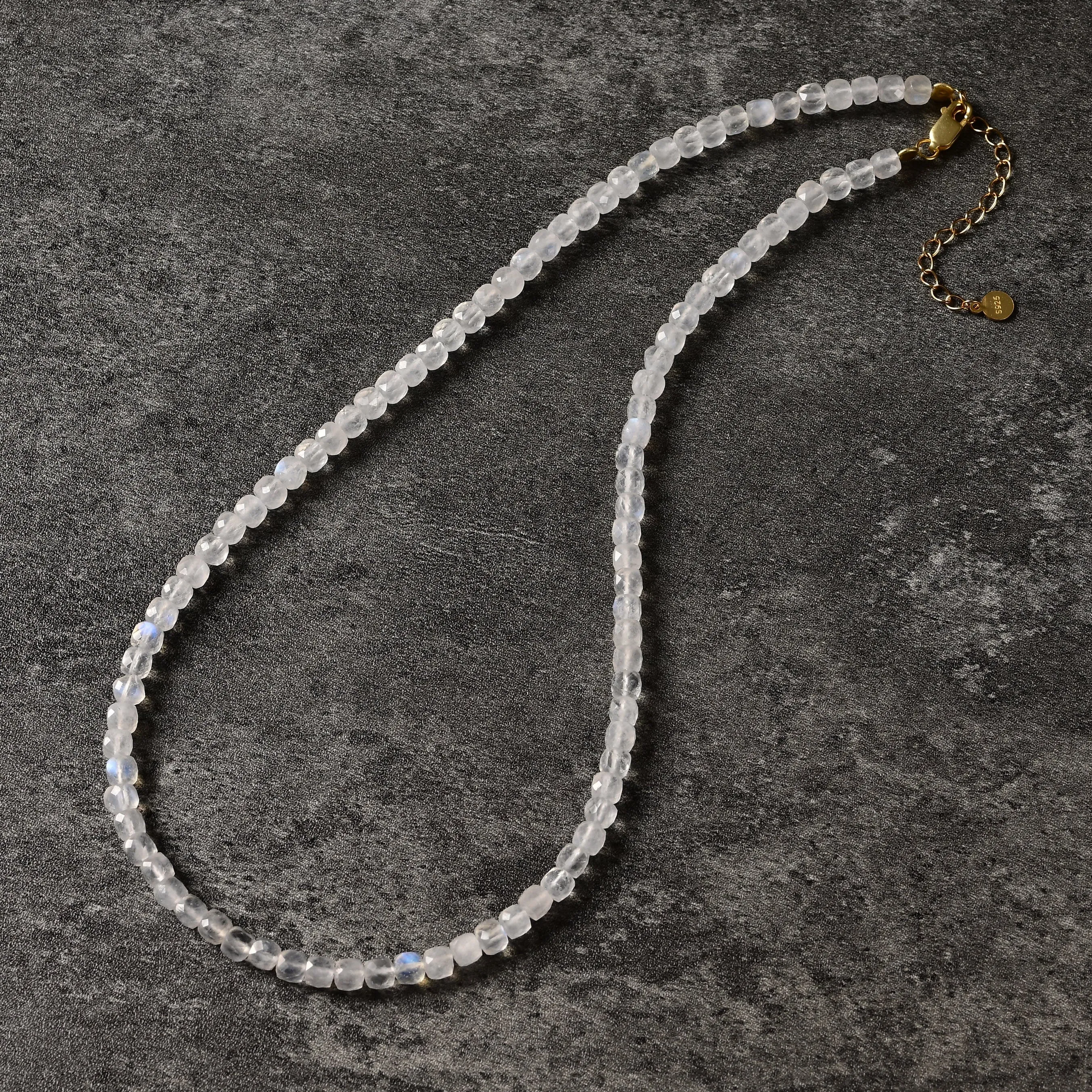 Moonstone Faceted 4mm Barrel 16" Necklace with Sterling Silver Extender