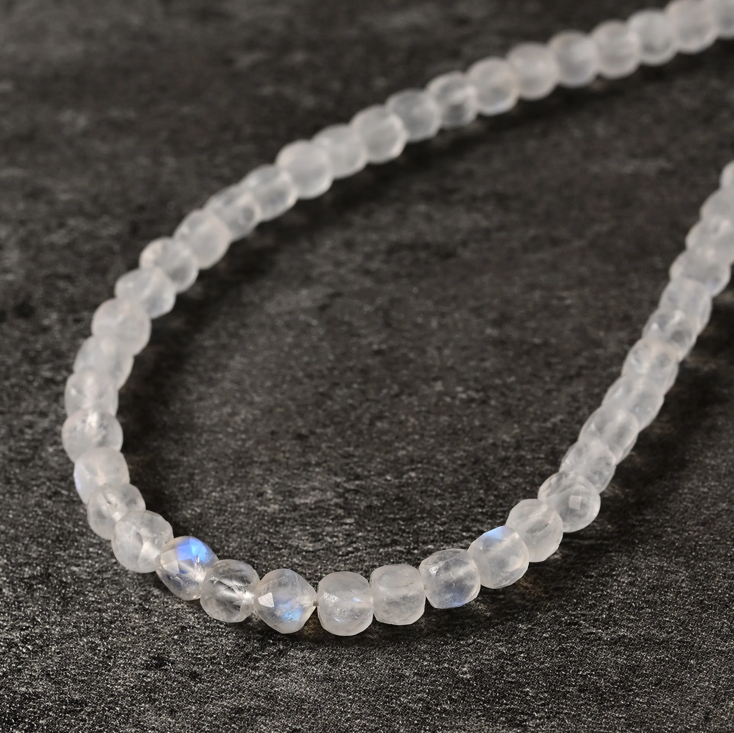 Moonstone Faceted 4mm Barrel 16" Necklace with Sterling Silver Extender