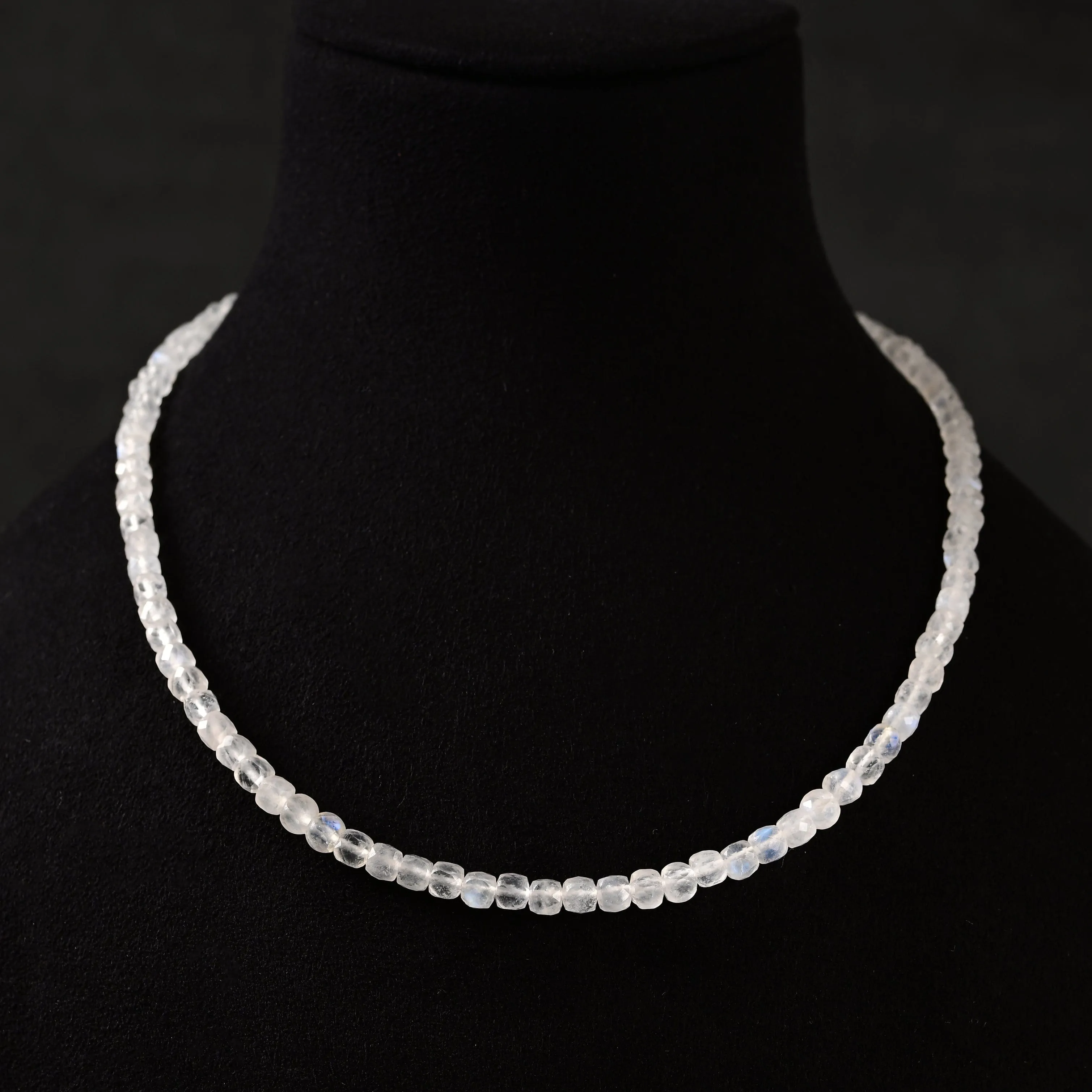 Moonstone Faceted 4mm Barrel 16" Necklace with Sterling Silver Extender