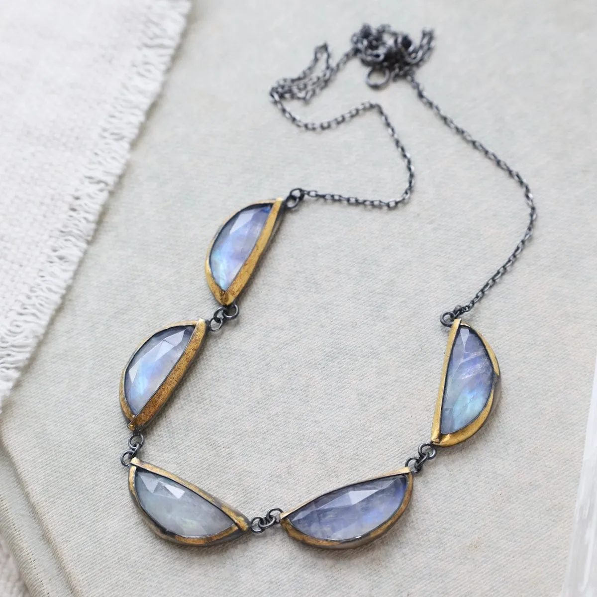 Moonstone Folded Five Crescent Necklace